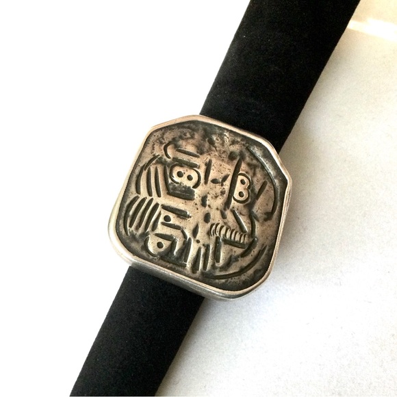MidC Vintage Mexico Abstract Tribal Silver Ring - Size 6 - Sterling Mexico Bell - Picture 6 of 9